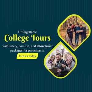 Promotional image for college tours with students and tour details.