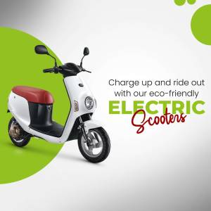 White and red electric scooter with green background