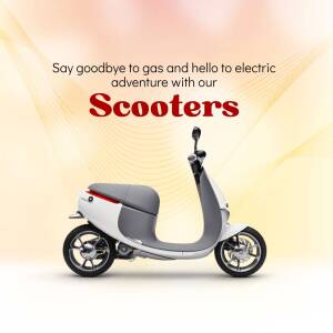 White electric scooter against a gradient background with text promoting electric adventure.