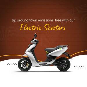 White Ather electric scooter against a brown brick wall and orange wave design
