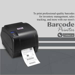 Black barcode printer with printed label