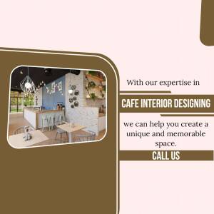 Modern cafe interior design with a brown and beige color scheme.