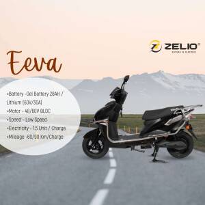 Zelio Eva electric scooter parked on a road with mountains in the background