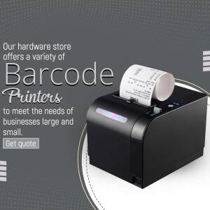 Black barcode printer with printed receipt, advertising barcode printers for businesses.
