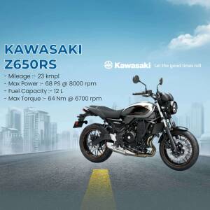 Kawasaki Z650RS motorcycle with specifications displayed