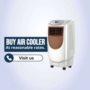 White air cooler with promotional text 'Buy Air Cooler at reasonable rates'