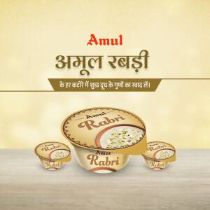 Amul Rabri dessert in a cup with multiple cups displayed