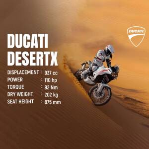 Ducati DesertX motorcycle riding on sand dunes