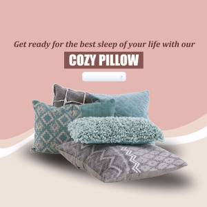 A promotional image featuring a stack of cozy pillows with the text 'Cozy Pillow' and a tagline about getting the best sleep.