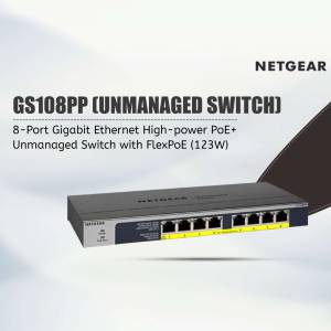 NETGEAR GS108PP 8-Port Gigabit Ethernet High-power PoE+ Unmanaged Switch