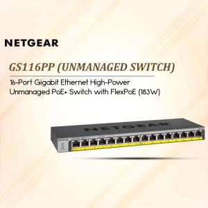 NETGEAR GS116PP 16-Port Gigabit Ethernet High-Power Unmanaged PoE+ Switch