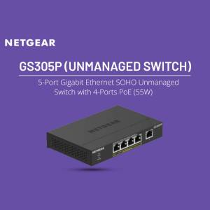 NETGEAR GS305P 5-Port Gigabit Ethernet SOHO Unmanaged Switch with 4-Ports PoE