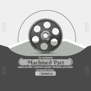 Close-up of a machined gear with a modern graphic background.
