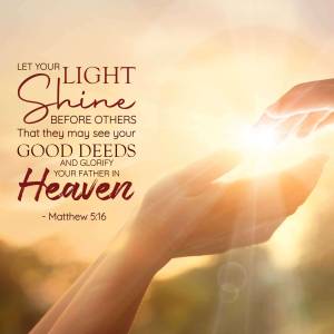 Hands reaching towards a bright light with inspirational text