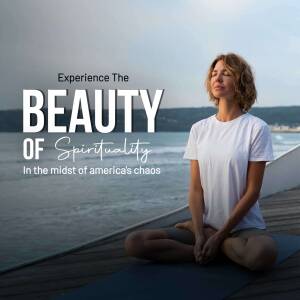 Woman meditating on a deck overlooking the ocean