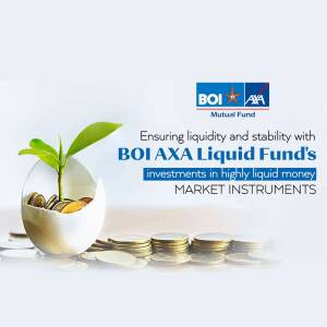 Image depicting a plant growing from coins in an eggshell, representing investment growth with BOI AXA Liquid Fund.