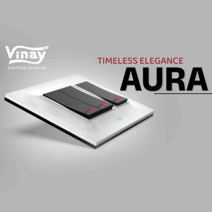 Vinay Aura electrical switch with white plate and black switches