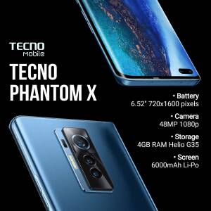 Tecno Phantom X mobile phone with blue gradient back and front display
