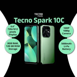 Tecno Spark 10C smartphone with key specifications highlighted