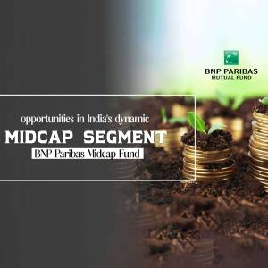 Image showcasing growing plants on stacks of coins with BNP Paribas Mutual Fund branding.