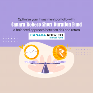 Image promoting Canara Robeco Short Duration Fund with a balance scale representing risk and return.