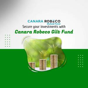 Canara Robeco Gilt Fund investment advertisement with growing plants and stacked coins.