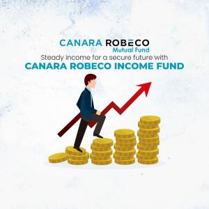 Image depicting a man climbing a graph made of gold coins, representing investment growth with Canara Robeco Income Fund.