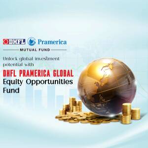 DHFL Pramerica Mutual Fund advertisement with a globe and coins