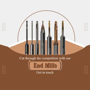 Assortment of end mills with promotional text