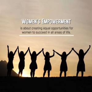 Silhouettes of women raising their hands against a sunset, with text 'Women's Empowerment is about creating equal opportunities for women to succeed in all areas of life.'
