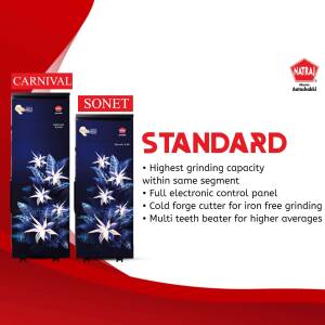 Image of Natraj Carnival and Sonet Standard grinders with product features.