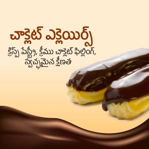 Close-up of a chocolate éclair with chocolate sauce