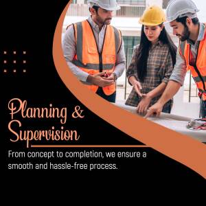 Construction workers reviewing blueprints on a construction site.