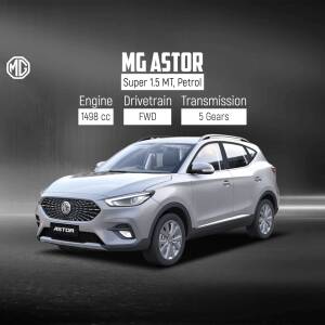 MG Astor Silver SUV with engine specifications
