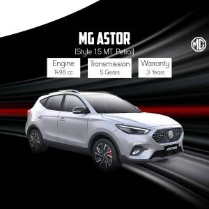 Silver MG Astor Style 1.5 MT Petrol car with specifications