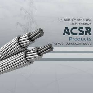 Close-up of ACSR (Aluminum Conductor Steel Reinforced) wires with product branding.
