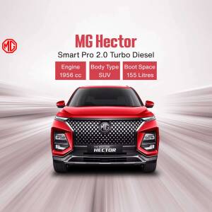 Front view of a red MG Hector Smart Pro 2.0 Turbo Diesel SUV