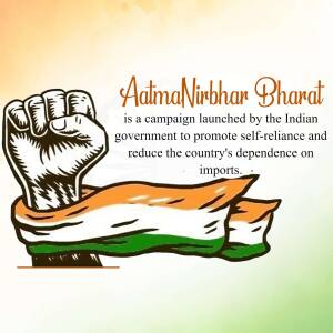 Image depicting the Aatmanirbhar Bharat campaign with a raised fist and the Indian flag.