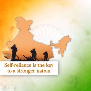 India map with silhouettes of people and text 'Self-reliance is the key to a stronger nation'