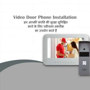 Image of a video door phone system with a delivery person at the door.