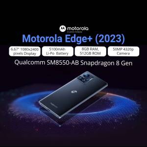 Motorola Edge+ (2023) smartphone with key specifications displayed