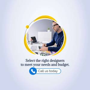 Man working on a computer with design tools, promoting design services.