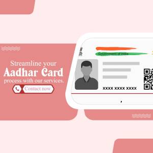 Image of an Aadhaar card with text promoting streamlined processing services.