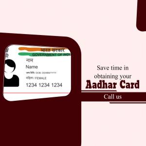 Image of an Aadhaar card with text promoting quick application assistance.