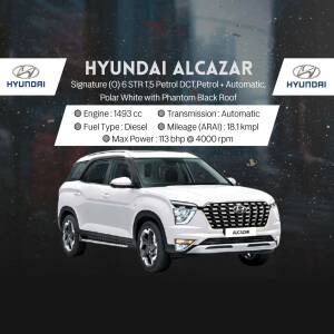 Hyundai Alcazar Signature (O) Petrol Automatic in Polar White with Phantom Black Roof