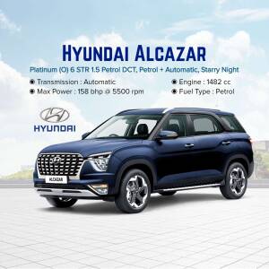 Blue Hyundai Alcazar Platinum (O) 6 STR 1.5 Petrol DCT car parked outdoors