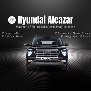 Front view of a black Hyundai Alcazar Platinum 1.5 Diesel car