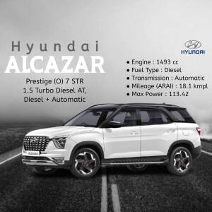 Hyundai Alcazar white SUV side view with specifications
