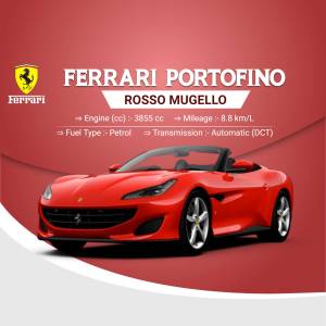 Red Ferrari Portofino convertible car with specifications