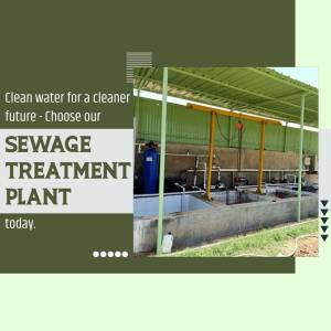Image of a sewage treatment plant with text promoting clean water.
